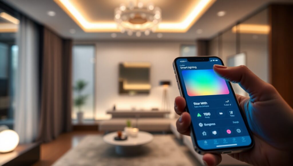 Flux Schnell Closeup of a stylish smartphone app controlling s 2