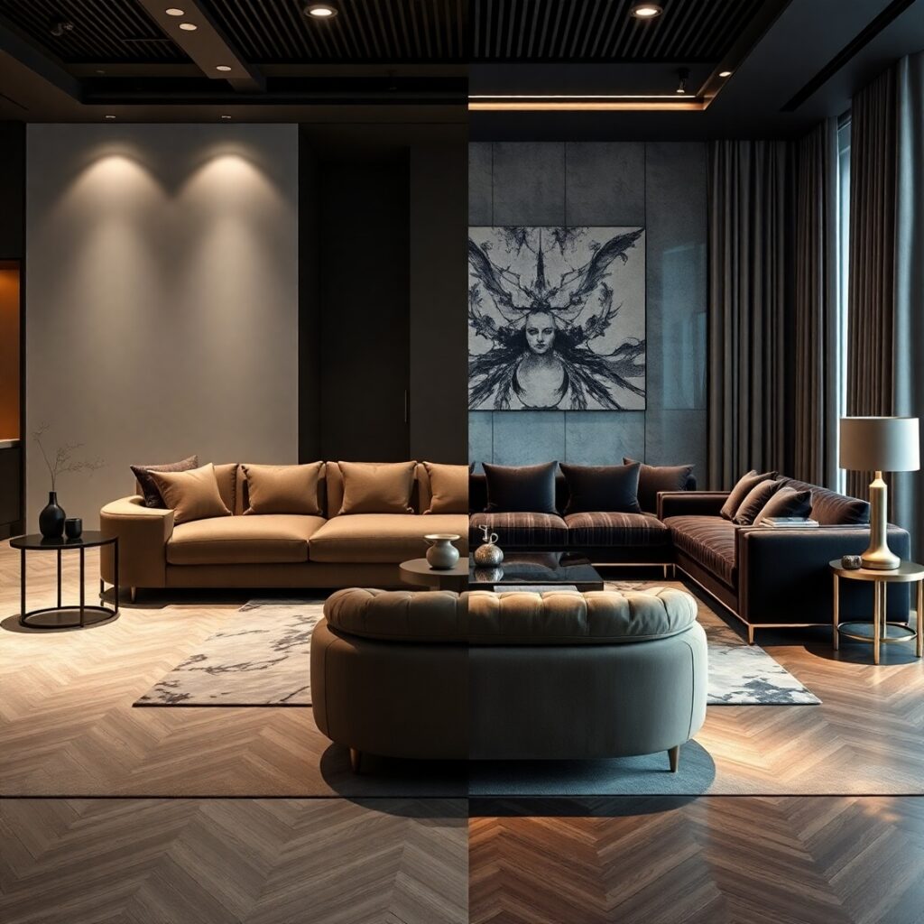 Flux Schnell Splitscene luxury interior one side shows a gener 3