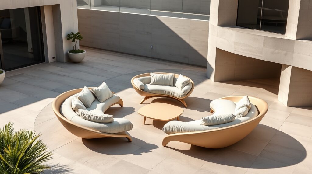 2026’s Defining Look Sculptured Lounges and Curved Aluminium Frames